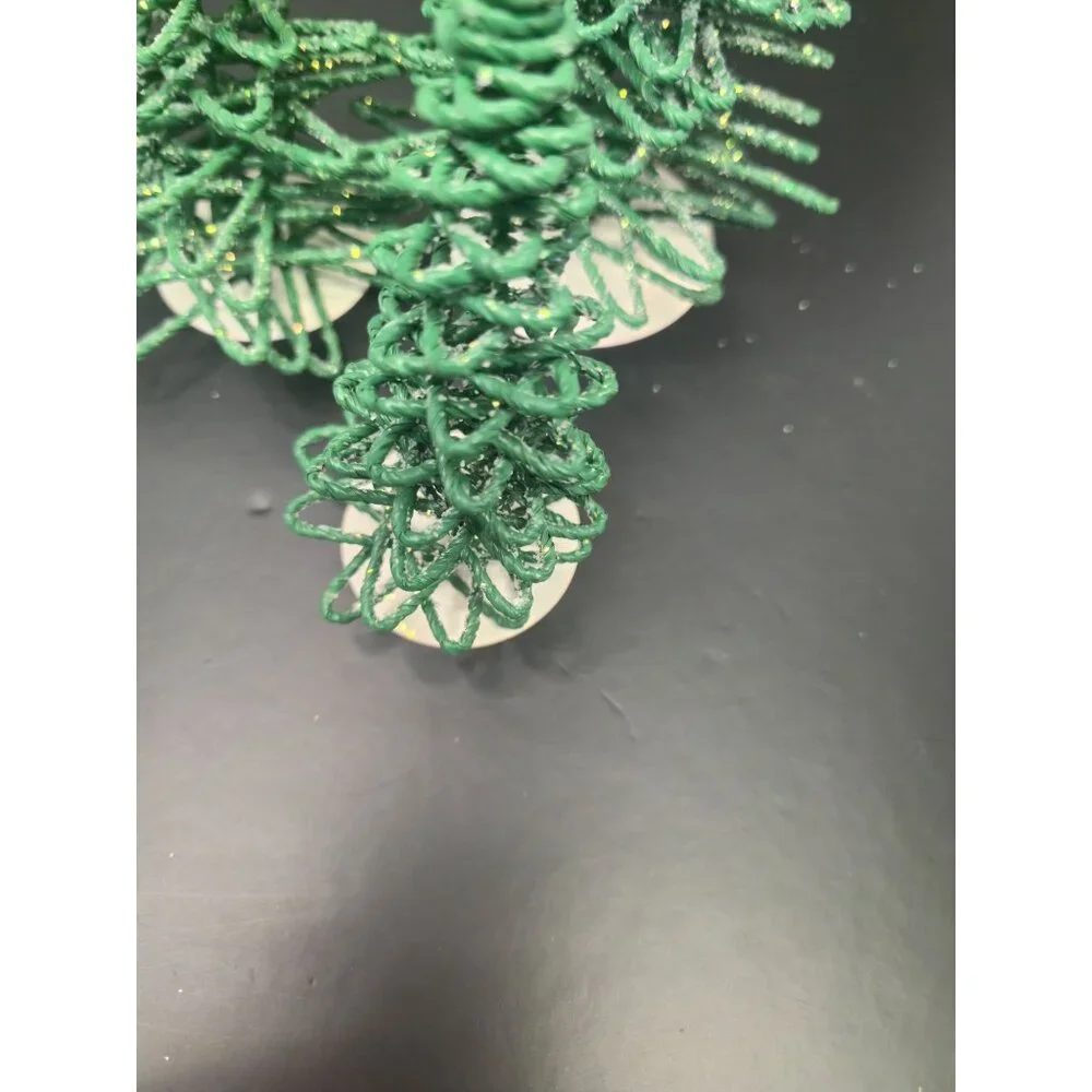 Vintage Dept 56 Village Frosted Zig-zag Trees Set of 3 Retired Green 5250-7 star - Picture 7 of 9